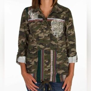 Embroidered Camouflage Jacket with Sugar Skulls